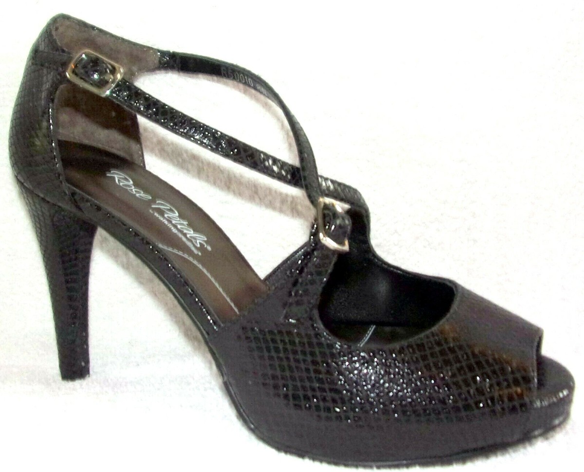 Nib ROSE PETALS WALKING CRADLES LISSA CRINKLE BLACK LEATHER PEEP TOE PUMPS  W