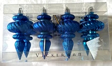 Vickerman 4" Blue Finial Christmas Ornament (8 pack) (N500002)