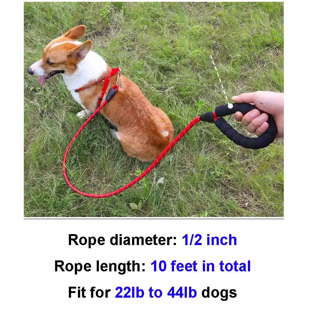 10FT Large Pet Rope Dog Leash Heavy Duty Reflective Nylon Leads w/ Comfy Handle