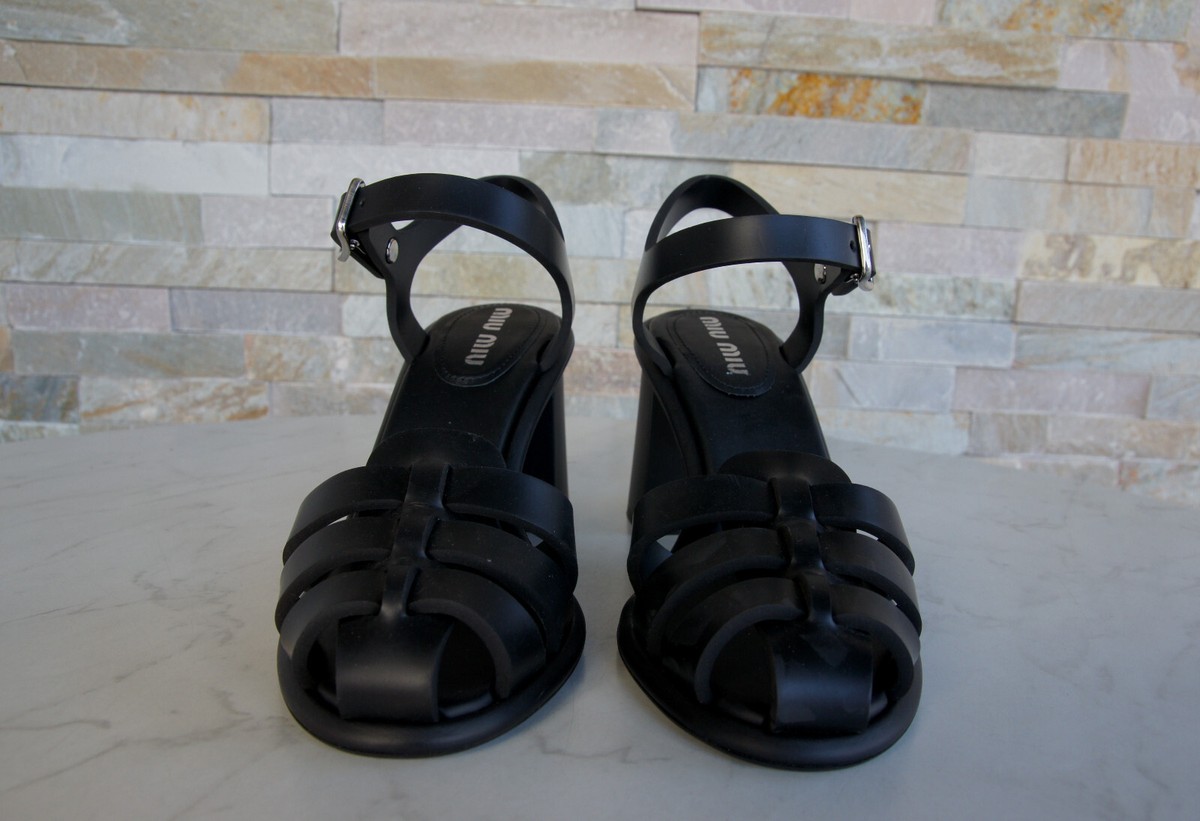 miu miu★SALE★5X756D Miu Miu Size 38 Sandals Shoes 5X756D Black New Former RRP