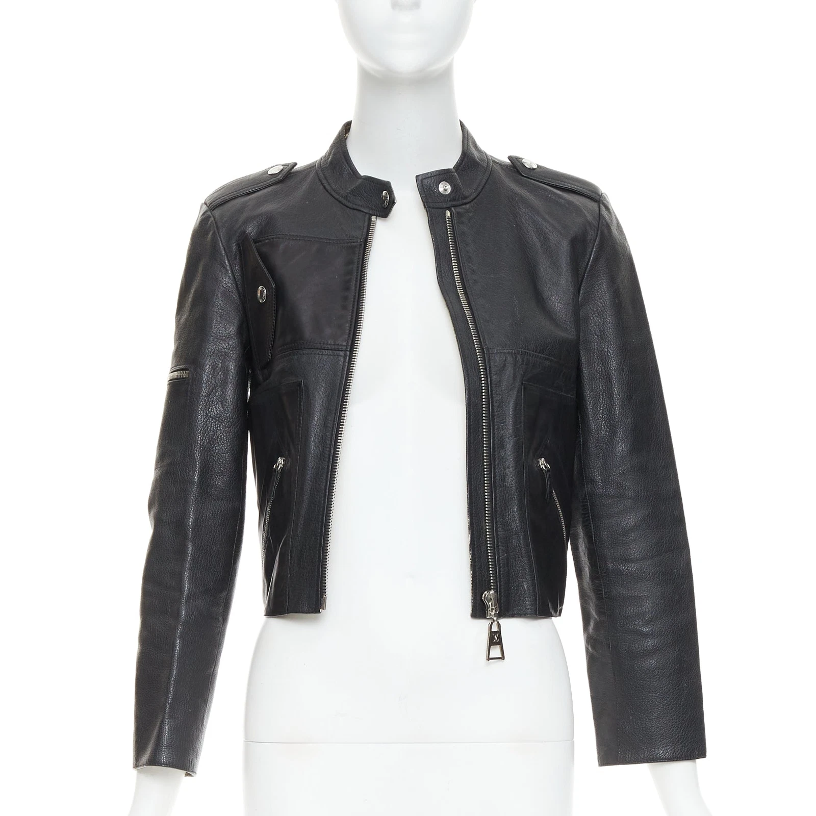 LOUIS VUITTON（LV） Giacca biker LOUIS VUITTON pelle di capra nera LV zip cropped FR36 S