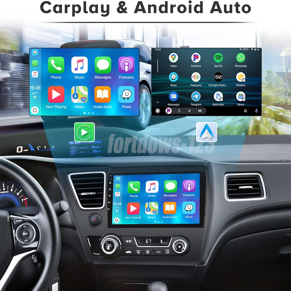 Touch Screen in-Dash GPS Navigation For 2013-2015 Honda Civic Carplay Car Radio
