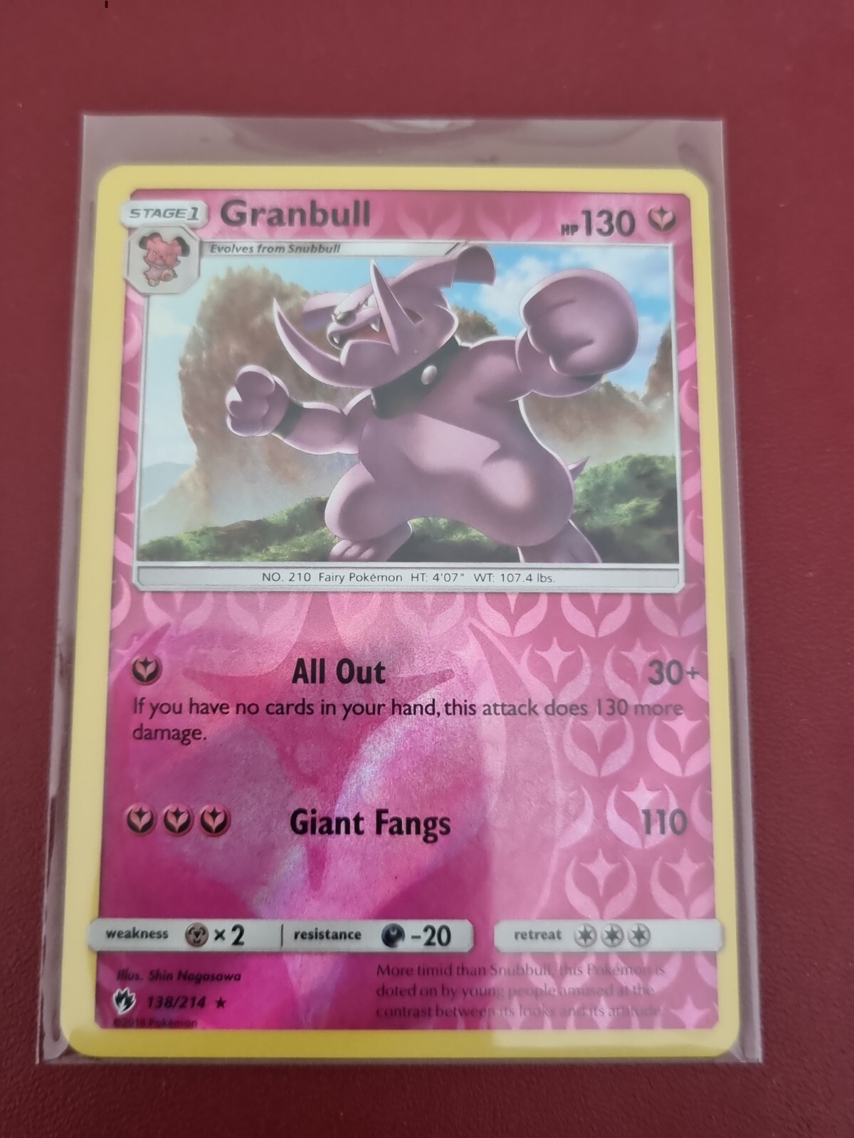 Pokemon Sun Moon Lost Thunder Granbull 138/214 Rare Reverse Holo TCG Card