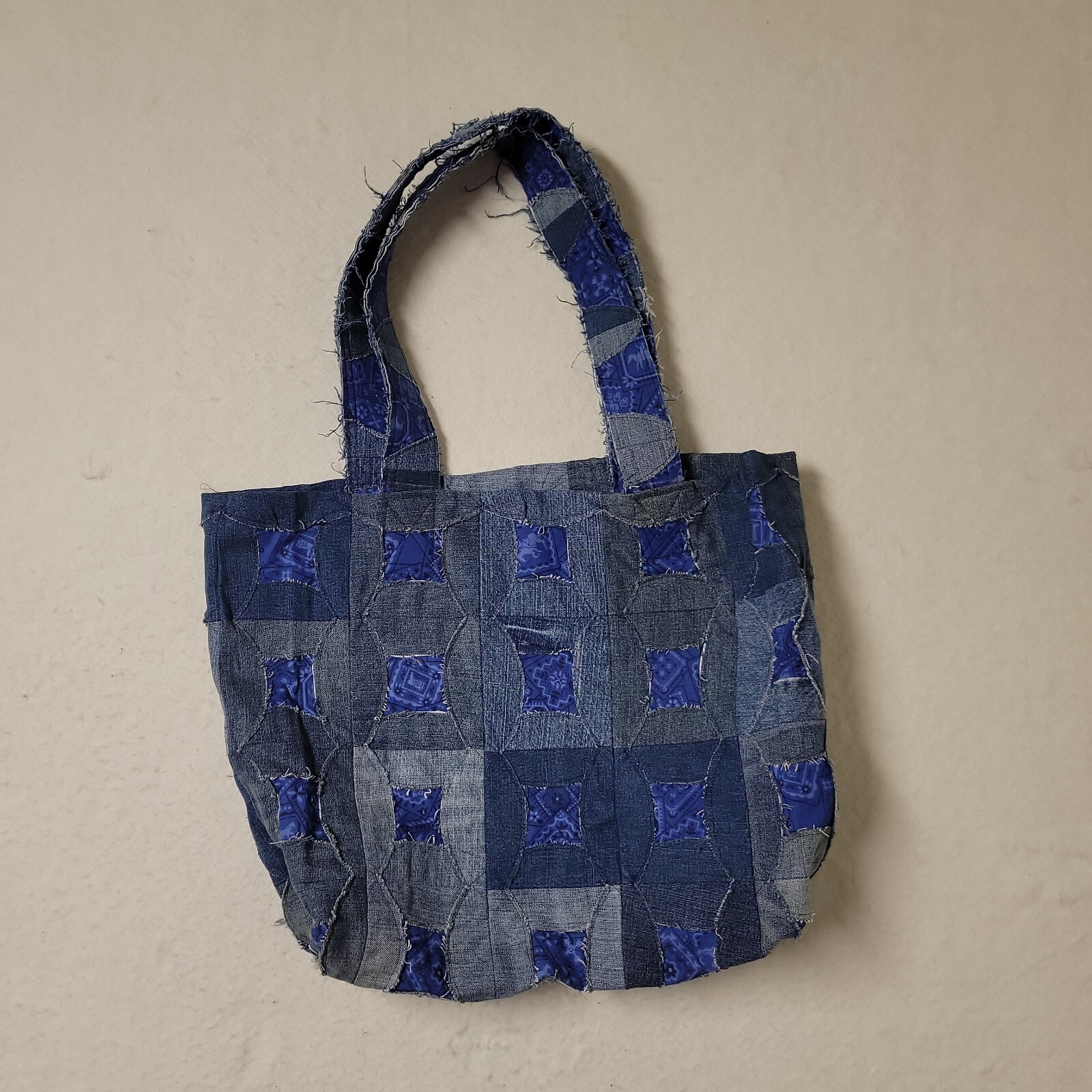 Large Handmade Patchwork Denim Tote Bag Purse Han… - image 1