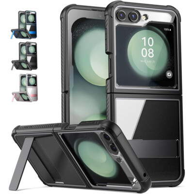 For Samsung Galaxy Z Flip 5 Case [Anti-Scratch Clear Back] Cover with KickStand