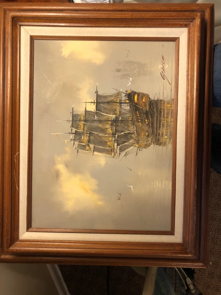 Pintura al óleo sobre lienzo Danny Garcia original barcos náuticos enmarcados Foto 3 de 3