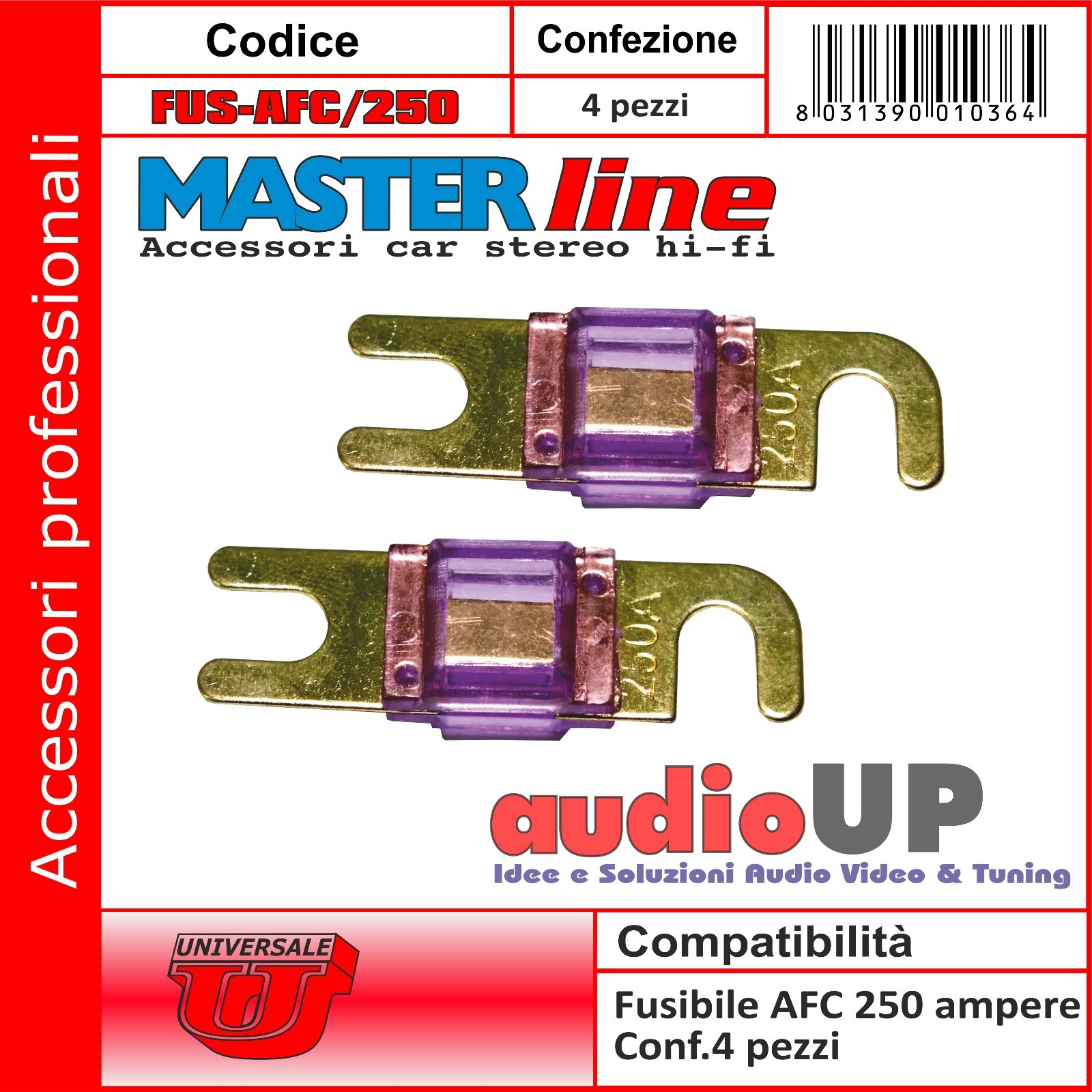 FUSIBILE LAMELLARE 250A AFC PROTEZIONE AMPLIFICAZIONE HI FI. FUSIBILI MASTERLINE