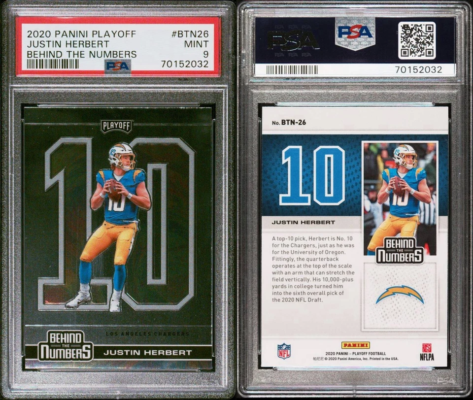 2020 Panini Playoff JUSTIN HERBERT RC PSA 9 Behind The Numbers #BTN-26 Chargers - Image 3 of 3