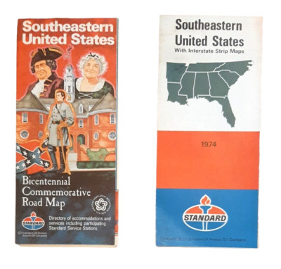 2 Vtg Southeastern US Bicentennial Highway Road Maps with Interstate Strips