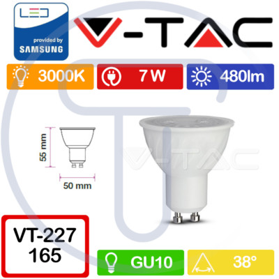 V-TAC PRO VT-277 165 LED-Scheinwerfer Samsung Chip GU10 7W 38° 3000K