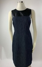 Lauren Ralph Lauren LRL Denim Black Faux Leather Sheath Dress 6 Excellent