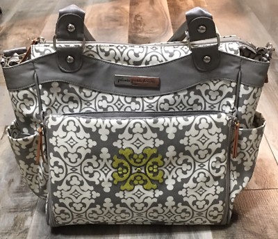 Petunia Pickle Bottom Large Diaper Bag Baby  Floral Gray Used Once!