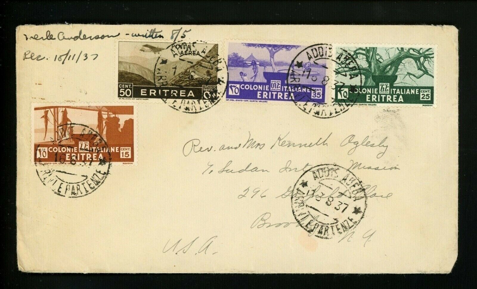 Postal History Eritrea Special price Sc#161+162+163+C8 Ranking TOP8 Addis 1937 Abeb Airmail
