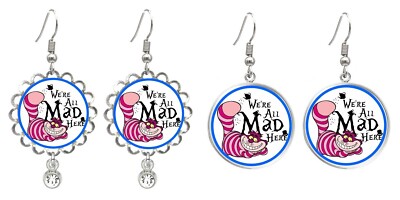 CHESHIRE CAT Custom Hook Earrings We're All Mad Here Alice In Wonderland Funny