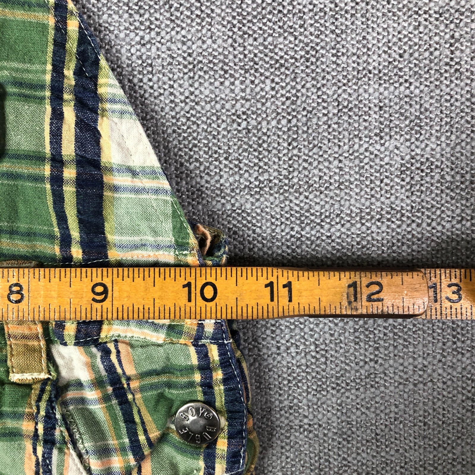 Bugle Boy Shortalls Baby Boys 18M Green Orange Plaid Overalls Pockets