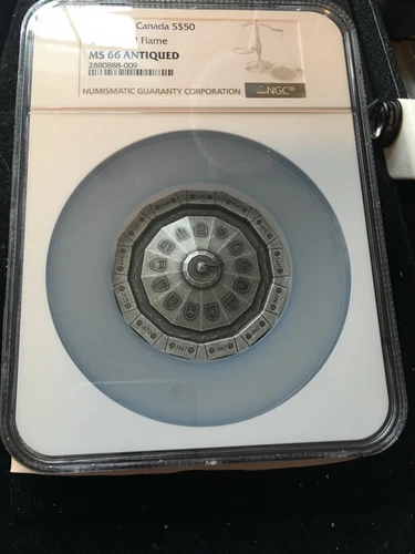 2019  Canada; Centennial Flame ( 3 Tr oz ag) 99.99  $50*NGC*MS-66 Antiqued