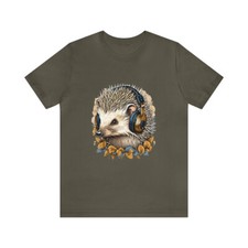 Hedgehog listening to music headphones blue gold Unisex Jersey Short Sleeve Tee