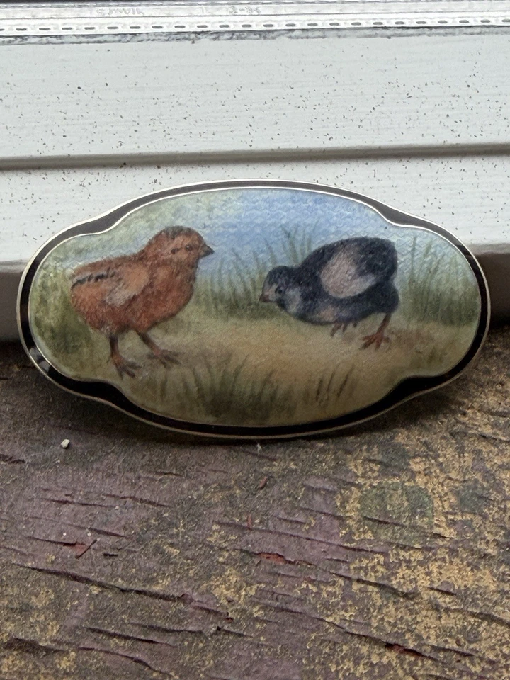 Spilla uccellino smaltato argento sterling Hjortdahl Norvegia norvegese... - Immagine 2 di 4