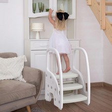 3-Step Toddler Step Stool with Side Handles Stable Ladder Step Stool for Kids