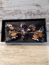 Luxury Bowtie Collection Black Orange Silver Bowtie  Cuff Link Set