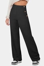 High Rise Pants Women Decorative Button Stretch Polyester Casual Trousers