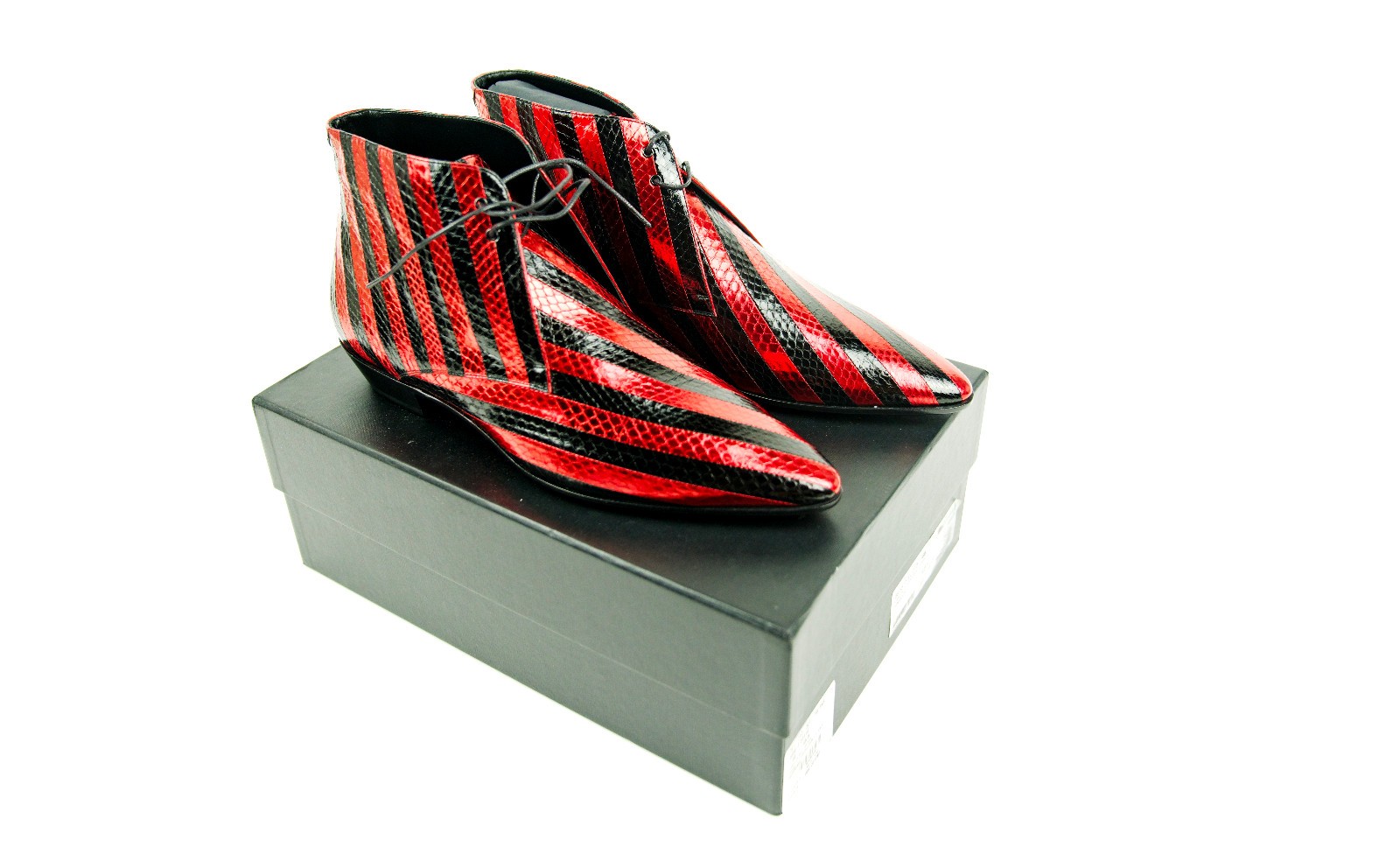 Stivaletti Saint Laurent Jonas 25 uomo pelle di serpente allacciati rosso nero chukka 45 5