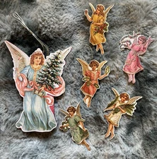 1986 Vintage Merrimack Publishing Corp. 6 Angel Cherub paper Ornaments Hong Kong