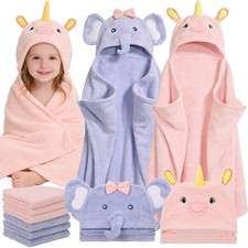 8 Pcs Toddler Bath Towel Set, 2 Pcs Toddler Towels with Hood, Large 55" x 27....