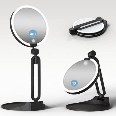 Magnifying Mirror with Light 40X/1X, Double Sided Travel Makeup Mirror with L...