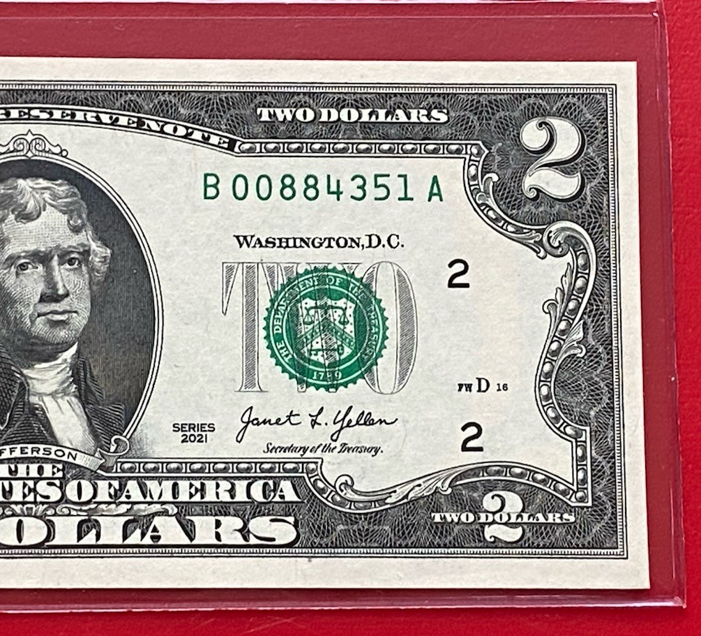 NEW 2021 $2 TWO DOLLAR BILL ( NEW YORK B ) Low Serial Number, Uncirculated