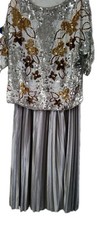 Vintage Sequence Embellished Elegant Blouse With Long Accordian Pleated Skirt Xl