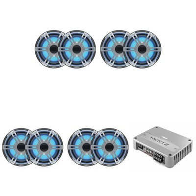 Hertz Marine 8x 6.5'' Marine HEX-65-S-LD-G & Venezia-Compact-V4C Amplifier Bundle