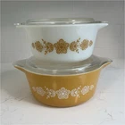 2 Vintage Pyrex 475-B Butterfly 2.5 qt Gold Casserole w lid and white 474-B 1.5