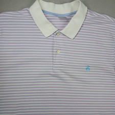 Brooks Brothers 1818 Mens Size XXL Performance Polo Shirt Slim Pink Blue Stripes
