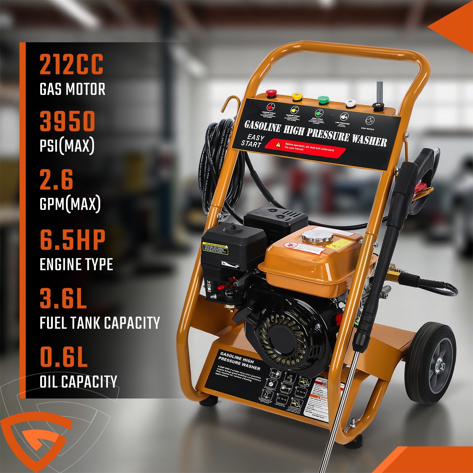 3950 PSI Gas Pressure Washer 5 Nozzles Gas Powered Washer 6.
