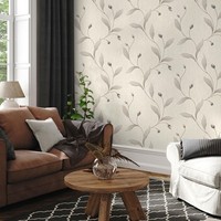 Belgravia 41338 Charcoal Floral Gewebter Drapiert Vinyl Tapete 10.05M