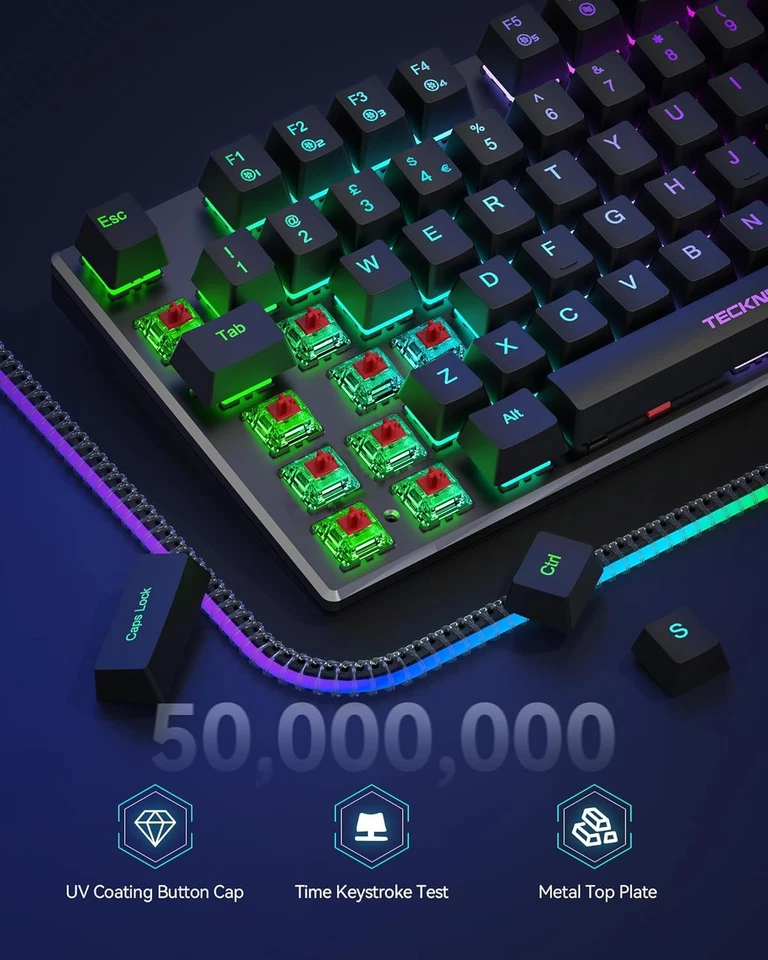 TECKNET Mechanical Gaming Keyboard - Red Switches Black  - Image 3 of 4