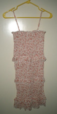 #H Reverse Elastic Tiered Tube S Pink White Rose buds Stretch Sundress