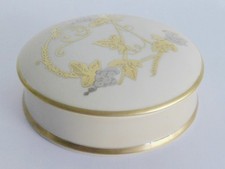 Runde Deckeldose Longo Porzellan Italy handgemaltes Golddekor Weinlaub Ø10cm