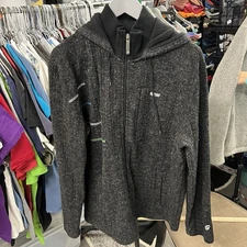 Orage Jacket Men L Gray Full Zip Hooded Ski Hike Camp Fish EUC