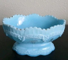 VTG Northwood Chrysanthemum Sprig  Footed Berry Bowl Blue Custard W/Gold 