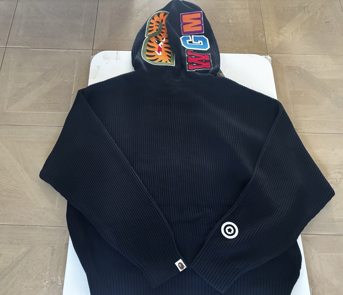 Authentic a bathing ape babe shark full zip knit hoodie black L