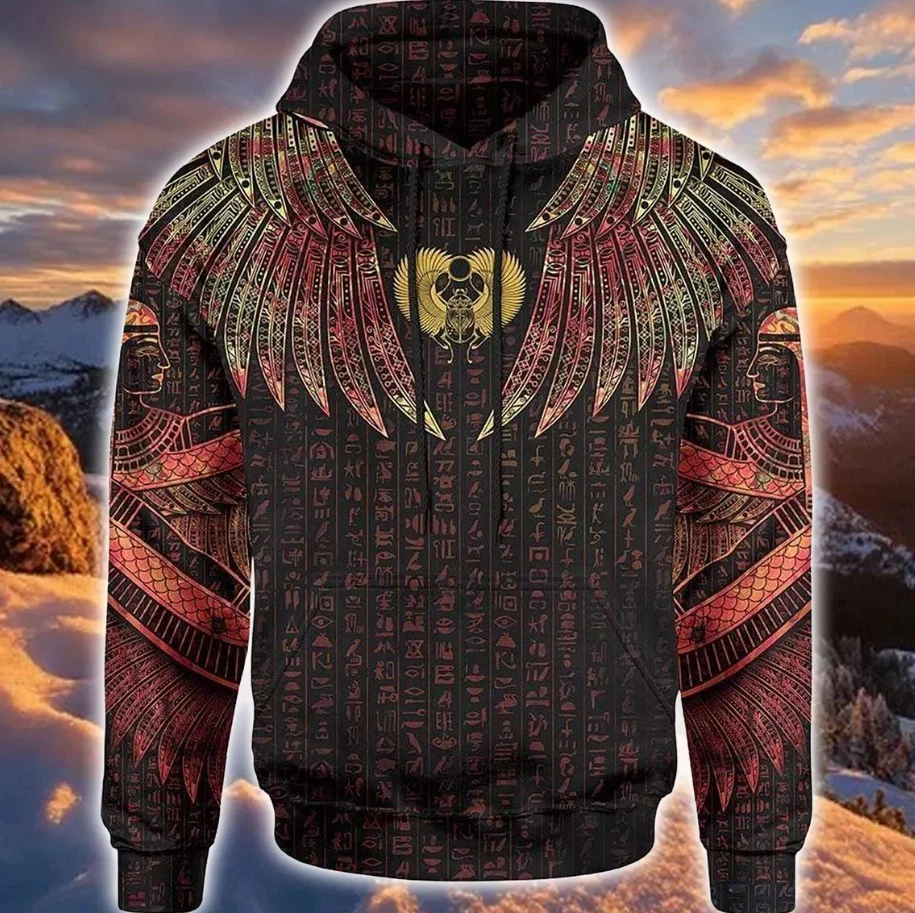 Ancient Egyptian Mythology Pullover Hoodie: Colorful Pharaonic Scarab All Over P