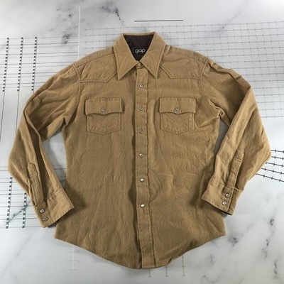 Vintage Gap Shirt Mens Large Beige Wool Flannel Western Snap Long Sleeve
