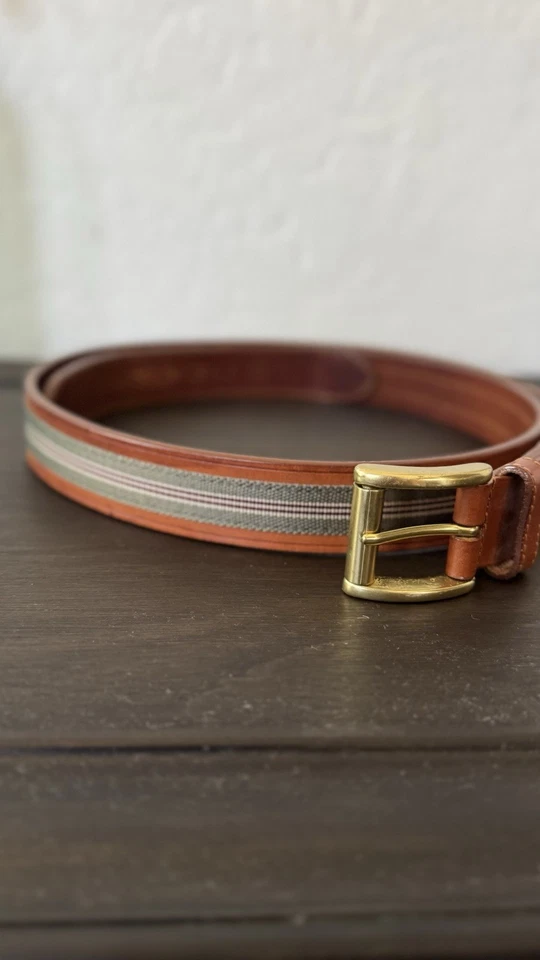 Cinturón COACH Vintage Raro Para Hombre Unisex Talla 42 Hecho en Italia Cuero Marrón Grosgrain Foto 4 de 4