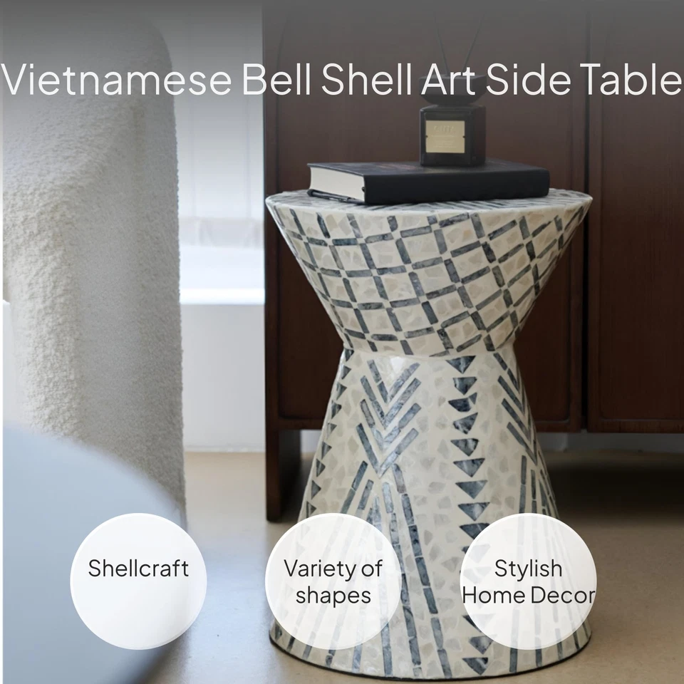 Handmade Shell Inlay Accent Table, Artistic Design - Image 2 of 4