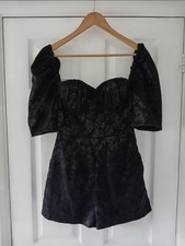 Boohoo Size 10 Playsuit Black BNWT Puff Sleeve