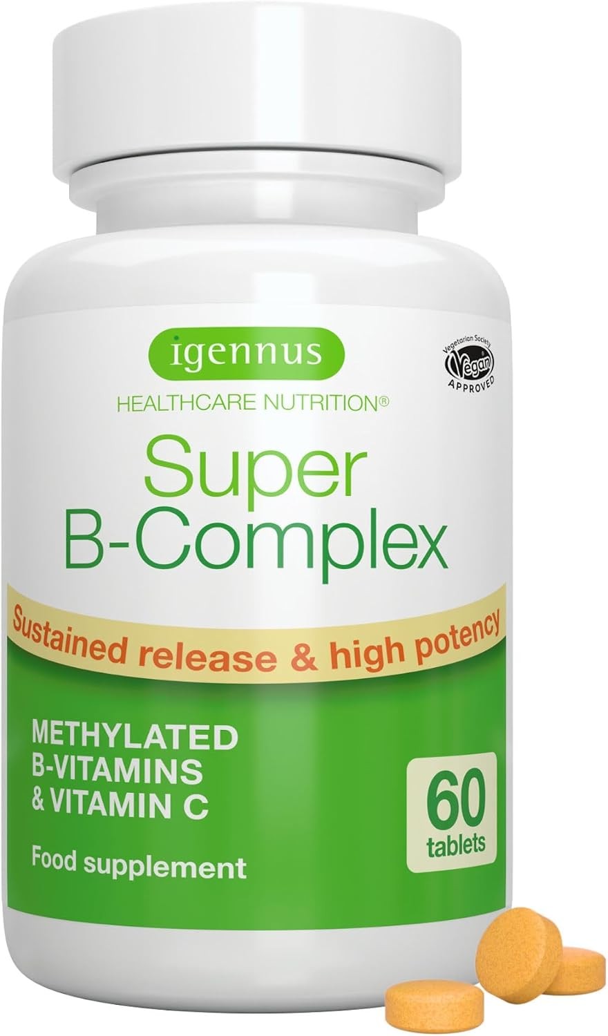 Super B-Complex Methylated B Vitamins Sustained Release 60 Tablets Energy - Image 7