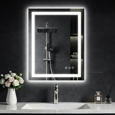 24x32in LED Bathroom Mirror Wall Vanity Mirror Dimmable Anti-fog Tempered Glass