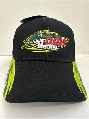 Y2K Mountain Dew Racing Hat   Black Flames Adjustable 2000s Cap